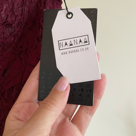 Cross Front Lace Pencil Dress with Panelled Side Wine Colour - Picture 3 of 7